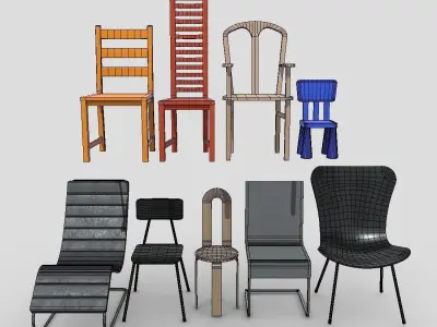 Chair Pack Low-poly 3D model