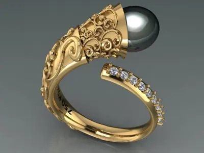 pearl ring flora design for woman 3D print model