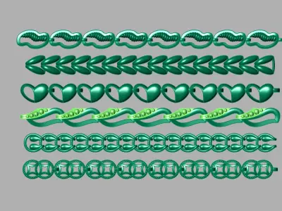 Set of 6 gold silver platinum necklaces size 4mm 3D print model