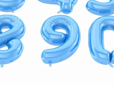 Balloon Numbers Blue Color 3D model