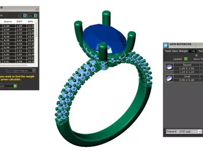oval solitaire under halo full diamond over prong  pave shank  3D print model