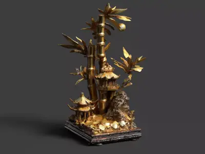 Chinese bamboo tree figure  Low-poly 3D model