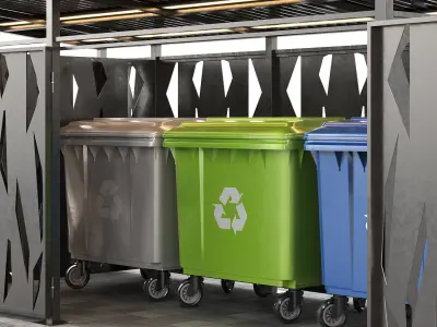 Garbage bins containers with fencing 3D model