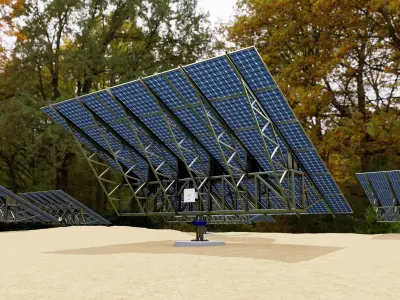 Solar Tracking Pole-3x6 Panel Layout-Five Table Low-poly 3D model