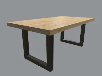 Table wood and steel dining 3D model