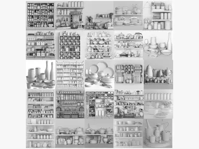 Large set of 25 sets with small items for the kitchen and decor 3D model