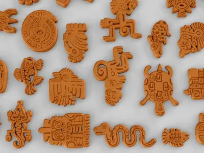 Mayan Animal Symbols Low-poly 3D model