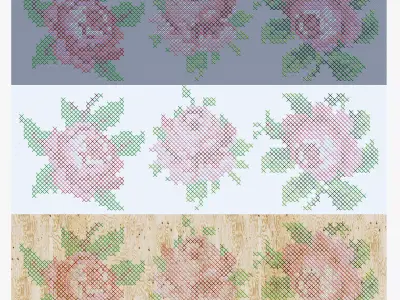 Flowers cross stitch pattern of roses 3D model