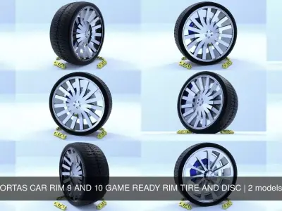 ORTAS CAR RIM 9 AND 10 GAME READY RIM TIRE AND DISC 3D Model Pack