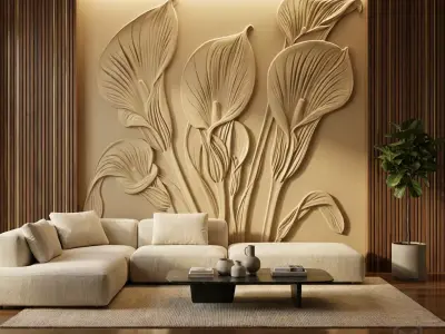 modern Calla lily panel wall decor set relief mural CNC 152  3D model