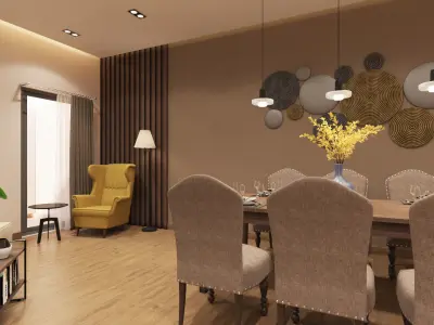 Apartment living room and dining room 3D model