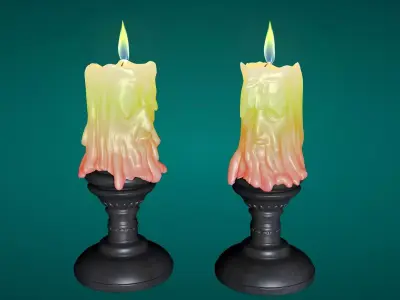 Candle sculptures burning old people household items 3D model