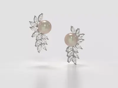 Pearl Earrings and marquise gemstone  3D print model