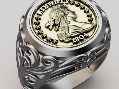 Draped Bust Dollar American coin  printable Ring 3D print model
