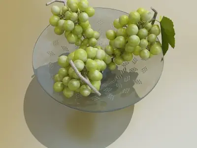 Green Grapes in Glass Bowl 3D model