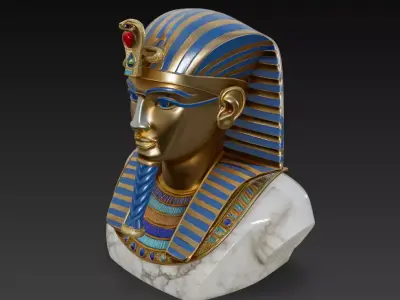 Majestic Pharaoh Bust - Gold - Lapis Egyptian Royal Sculpture 3D print model