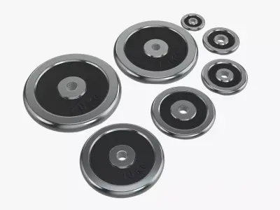 Chrome barbell weight plate set 3D model