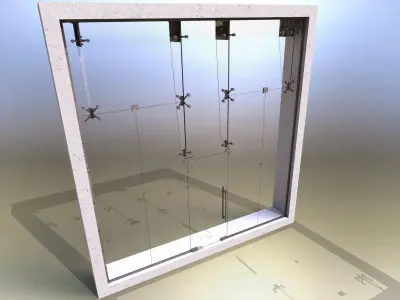 Glass partition with door and lock 3D model