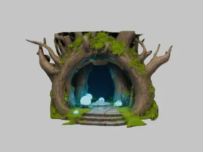 Stylized Tree Stump Fantasy Portal Low-poly 3D model