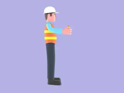 3D Cartoon Male Architect Character-Holding Yellow Tape Measure 3D model