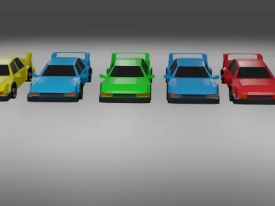 Low Poly Car colorful cars in row Low-poly 3D model