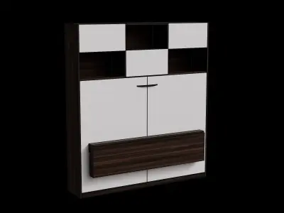 White Cabinet Brown Walnut Drawers Wall Bed Closed Low-poly 3D model