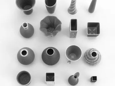 Vases Set glass on silver plate 3D model