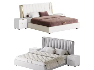 Beige Upholstered Wingback Modern bed I 3D model