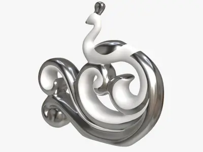 Modern Peacock Ceramic Figurine silver 3D model