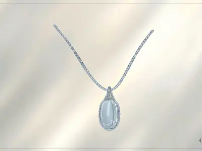 Emerald Teardrop Pendant Necklace Low-poly 3D model