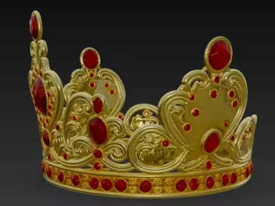 Luxury Golden Crown with Red Ruby Gems 3D model buy