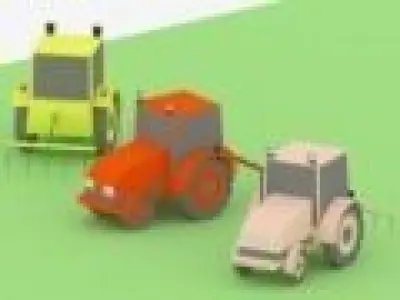 Low Poly Tractor three farm tractors Low-poly 3D model