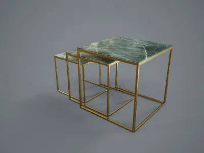 Table PBR Game Ready marble nesting tables with brass legs Low-poly 3D model