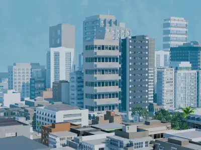 City Downtown Skyscraper Street Mountain Landscape 17 - DAY Low-poly 3D model
