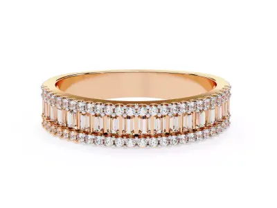Luxury Baguette  Round Diamond Band Ring 3D Model STL  3D print model