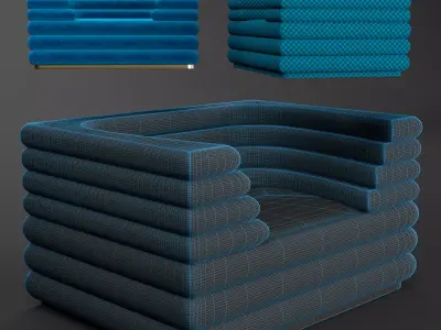 Luxury Velvet Blue Loffa Armchair 3D model