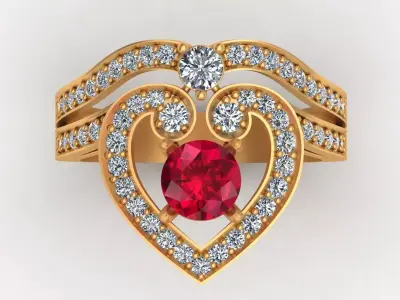 Regal Cascade Diamond Ruby Gold Ring  3D print model