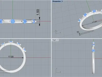 minimal style ring with precious stones 3D print model