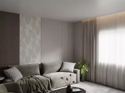 Modern Living Room Interior with Sofa and TV Wall 3D model