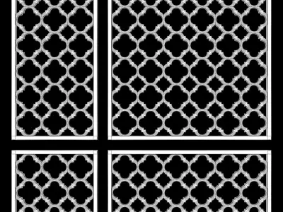 Wood Arabic Islamic pattern decorative grill screen 3D model 7