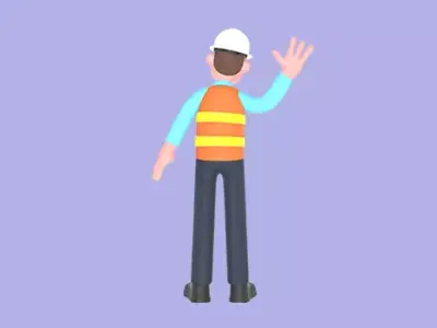 Stylized 3D Male Architect Character - Cartoon Stop Hand Pose 3D model
