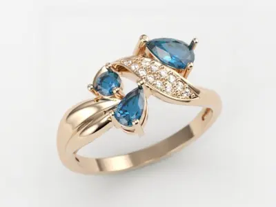 Design Women ring with gems and diamonds 3dm stl 3D print model 3D print model