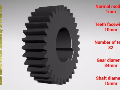 Cylindrical gear - paired - z32 m1 D34 d15 3D print model