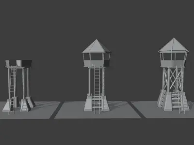 Archer Tower Set or Watch Tower Set A Set of 3 Free low-poly 3D model