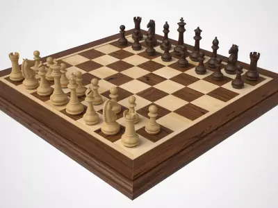 Wooden Chess Set Low-poly 3D model