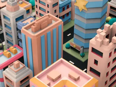 Simple City Town Low Poly Assets VR - AR - Game 3D model Low-poly 3D model