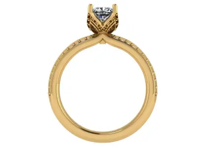 Cushion-Square ring with double channel stones along the shank 3D print model
