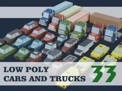 Low Poly Cars and Trucks - 33 in 1 Pack lowpoly Low-poly 3D model