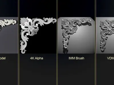 140 Corner Ornament Brushes 4K Alphas and 3D Models- VOL 05 3D model
