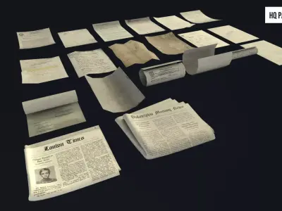 Scattered Paper Debris HQ and Newspaper Low-poly 3D model